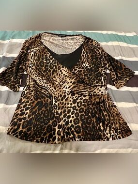 Sale (4 for $30)Notations Women's Animal Print Wrap-Style Top in Brown and Black